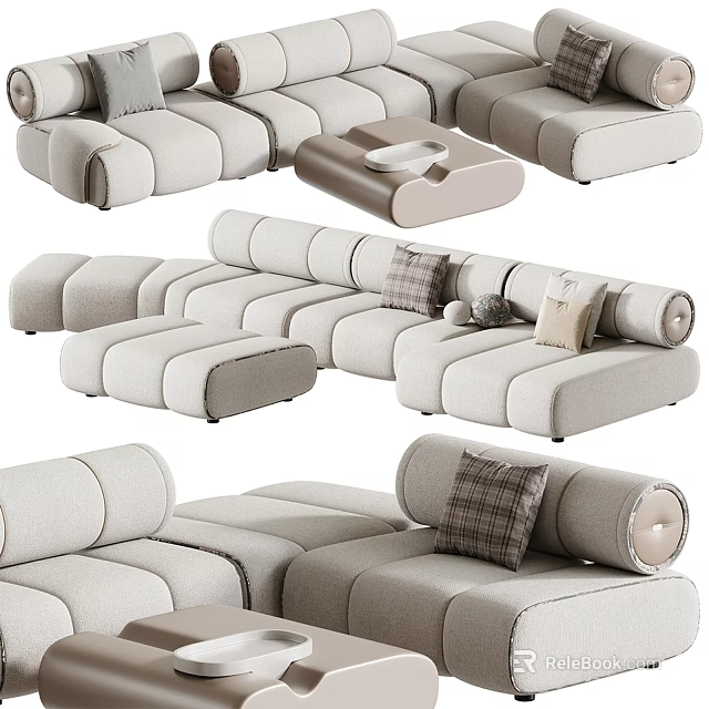 Modern Modular Fabric Sofa Set With Sectional Ottoman And Decorative Cushions 3d model