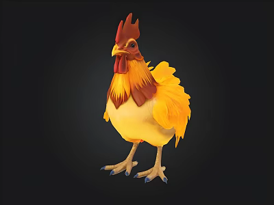 Vibrant Rooster 3D Model With Yellow Red Feathers And Detailed Claws 3d model