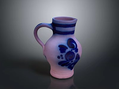 Pink Purple Decorative Vase With Blue Floral Pattern And Side Handle For Home Decor 3d model