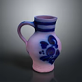 Pink Purple Decorative Vase With Blue Floral Pattern And Side Handle For Home Decor