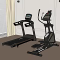 Contemporary Indoor Fitness Space With Treadmill Elliptical Trainer And Smart Screens