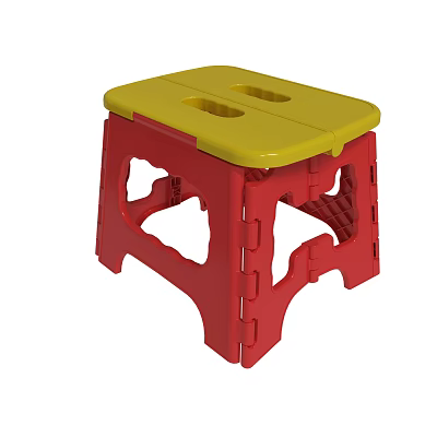 Red And Yellow Plastic Folding Stool With Two Holes For Portable Use 3d model