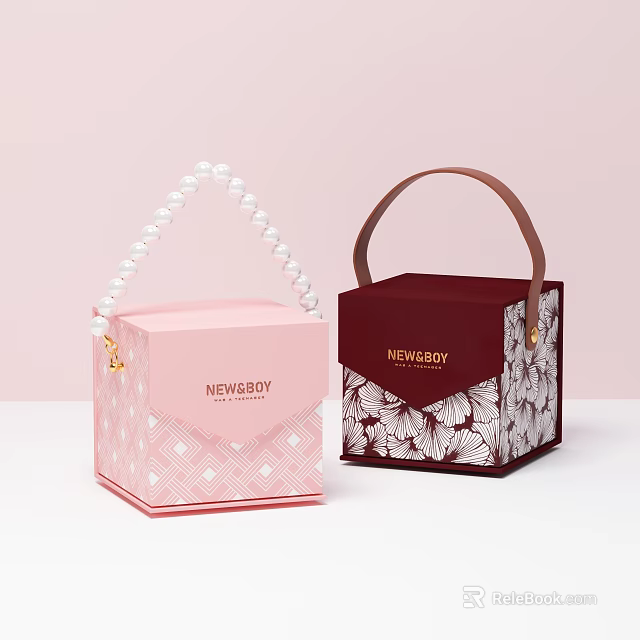 Pink Burgundy Decorative Ornament Set With Pearl Leather Handles And NEWBABY Design 3d model 