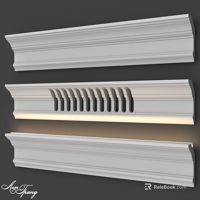 White Decorative Architectural Mouldings With LED Strip And Various Designs 3d model 