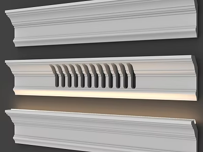 White Decorative Architectural Mouldings With LED Strip And Various Designs 3d model
