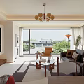 Modern Living Dining Room Interior With Sofa Coffee Table Chandelier Bookshelf Rug And Dining Chairs