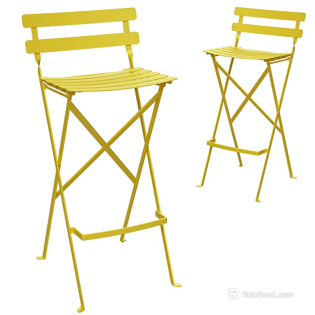 Yellow Metal Frame Bar Stools With Cross Leg Design And Modern Style 3d model 