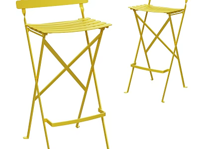 Yellow Metal Frame Bar Stools With Cross Leg Design And Modern Style 3d model