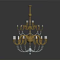 Classic Chandelier With Gold Frame Black Accents Candle Shaped Lights And Crystal Pendants
