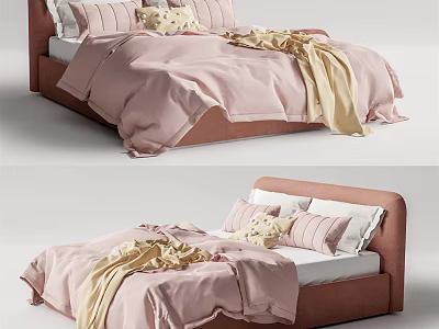 Comfortable Kids Bed With Pink Bedding Soft Pillows And Cozy Blanket 3d model