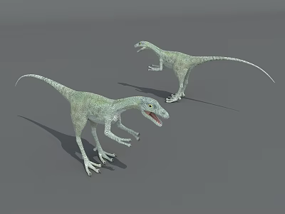 Two Light Green Reptilian Dinosaurs With Open Mouths And Long Tails In Dynamic Running Posture 3d model
