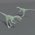Two Light Green Reptilian Dinosaurs With Open Mouths And Long Tails In Dynamic Running Posture