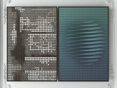 Decorative Wall Art Paintings With Black White Geometric Grid And Teal Blue Striped Texture 3d model