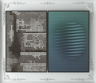 Decorative Wall Art Paintings With Black White Geometric Grid And Teal Blue Striped Texture 3d model