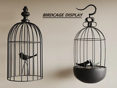 Decorative Birdcage Display With Metal Design Small Bird Figurines For Home Hanging Tabletop Decor 3d model