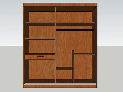 Wooden Wardrobe Interior Design With Multiple Storage Shelves Hanging Rod And Drawer 3d model