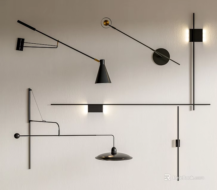 Modern Wall Lamps With Minimalist Metal Frames Conical Shades And Black Finish 3d model 