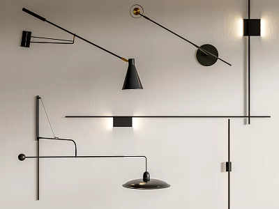 Modern Wall Lamps With Minimalist Metal Frames Conical Shades And Black Finish 3d model