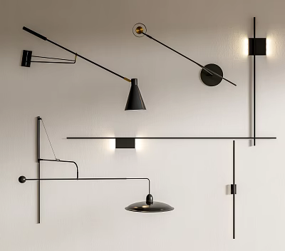Modern Wall Lamps With Minimalist Metal Frames Conical Shades And Black Finish 3d model