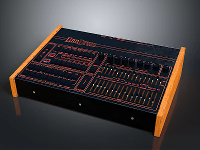 Black Household Electronic Device With Wooden Frame And Orange Control Panel Buttons 3d model