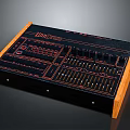 Black Household Electronic Device With Wooden Frame And Orange Control Panel Buttons 3d model