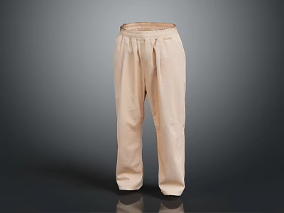 Beige High Waisted Pleated Straight Leg Pants Featuring Comfortable Fit And Classic Style 3d model