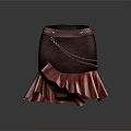 Dark Colored Velvet Skirt With Pink Ruffle Hem Chain Detail And Metal Buckle