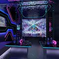 Modern KTV Room with Neon Lights Large Screen Drinks Tables and Sofas 3d model