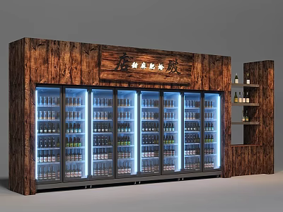 Wooden Exterior Display Refrigerators with Glass Doors and Bottled Beverages Storage and Side Shelf 3d model
