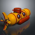 Yellow And Red Cartoon Submarine Model With Round Windows And Propeller