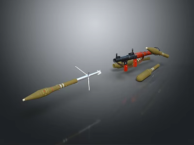 Yellow Missile Bodies with Red Accents Black Launcher and Tail Fins for Long Range Weapons 3d model