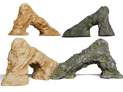 Decorative Stone and Wood Arches with Textured Surfaces for Natural Landscape Design 3d model