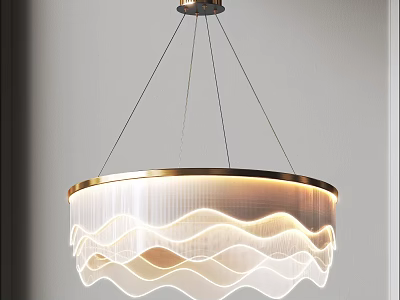 Modern Chandelier With Wave Pattern Design Gold Frame And White Illuminated Shade For Interior 3d model