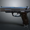Modern Sleek Tactical Pistol Design With Metal Frame And Wooden Grip