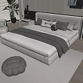Modern Double Bed In Minimalist Bedroom With White Frame Gray Blanket And Pillows