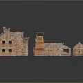 Wooden House Models with Various Roof Styles and Small Building Components in Rustic