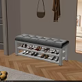 Modern Gray Tufted Shoe Bench With Multi Tier Shoe Storage For Entryway
