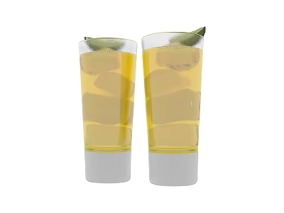 Two Glasses of Refreshing Yellow Beverage with Ice Cubes and Green Garnish on Rim 3d model