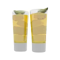 Two Glasses of Refreshing Yellow Beverage with Ice Cubes and Green Garnish on Rim