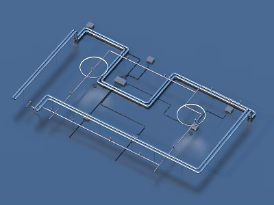 Sports Ground Layout Featuring Running Tracks And Circular Fields Design 3d model