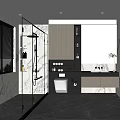 Modern Bathroom Interior With Marble Walls Shower Area Vanity Toilet And Mirror Lighting
