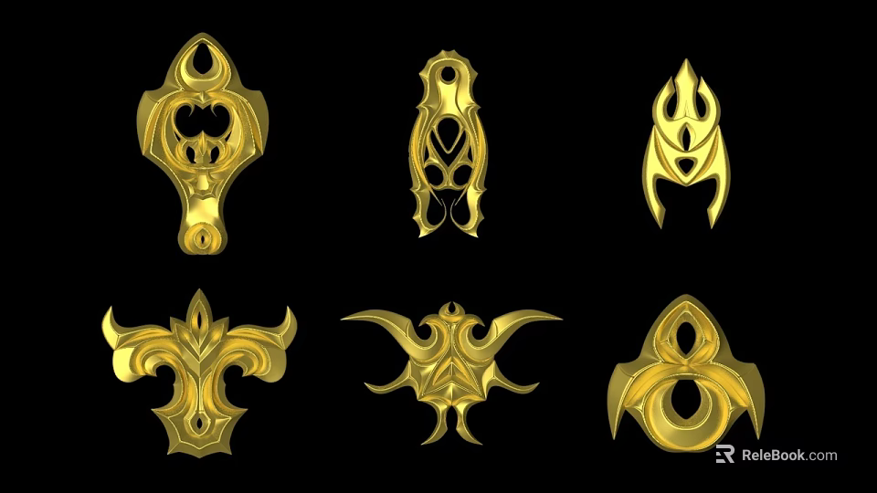 Golden Artistic Metallic Ornament Decor Set with Various Intricate Designs for Home Decoration 3d model 