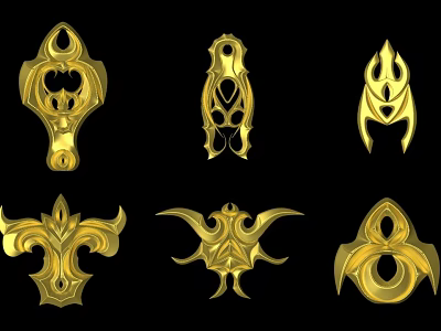 Golden Artistic Metallic Ornament Decor Set with Various Intricate Designs for Home Decoration 3d model