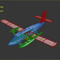 White And Red Twin Engine Seaplane With Floats Against Dark Background 3d model