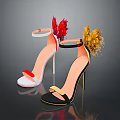 Women's High Heels with Red Yellow Feather Decor White Black Thin Heel Ankle Strap Style