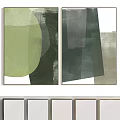 Modern Framed Abstract Wall Art With Green Gray And Beige Geometric Shapes