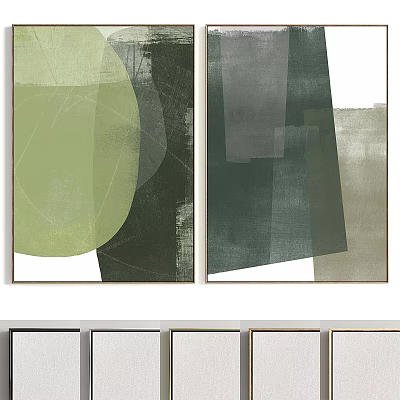 Modern Framed Abstract Wall Art With Green Gray And Beige Geometric Shapes 3d model