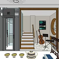 Modern Living Dining Room Interior With Sofa Coffee Table Yellow Stools And Branch Wall Decoration