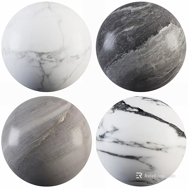 Marble Sphere Components With White Black Gray Natural Vein Textures 3d model 