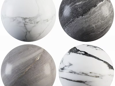 Marble Sphere Components With White Black Gray Natural Vein Textures 3d model